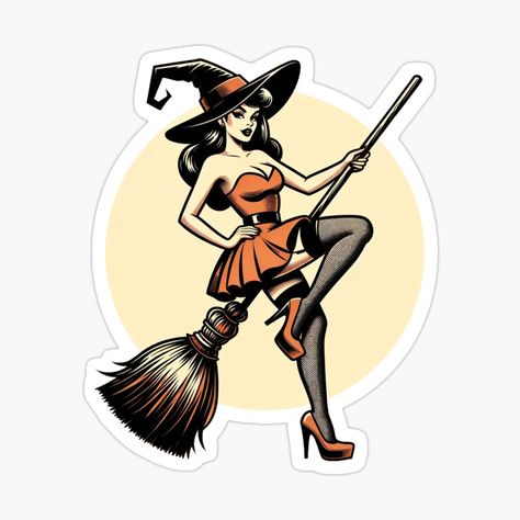 Witch Pin Up Tattoo, Pinup Tattoo Halloween, Witch Pinup, Spooky Pinup, Witch Pinup Art, Pinup Art Halloween, Cartoon Witch, Betty Boop Tattoos, Pin Up Girl Tattoo