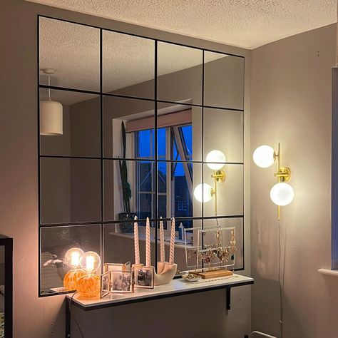 Individual Square Mirrors, Ikea Mirrors, Mirrors Diy, Diy Mirror Wall, Square Mirrors, Ikea Mirror, Small Mirror, Frameless Mirror, Mirror With Shelf