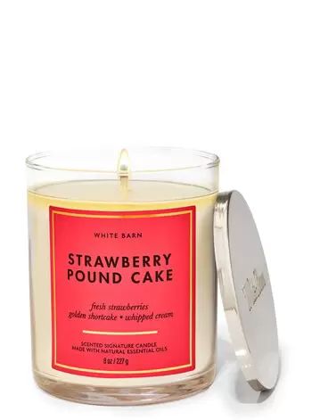 Strawberry Pound Cake Signature Single Wick Candle | Bath & Body Works Strawberry Crisp, Strawberry Pound Cake, Bath & Body Works, Pound Cake With Strawberries, Bath And Body Work, Candle Branding, Bath Candles, Best Fragrances, Candle Cake