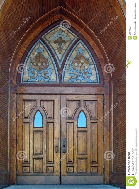 Old Church Doors Clip Art | Set of gothic wooden church doors with stained glass windows. Cathedral Door, Gothic Door, Church Entrance, Victorian Doors, Church Doors, Unique Front Doors, Stained Glass Windows Church, Castle Doors, Wooden Church