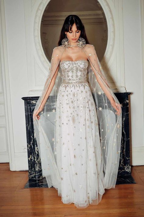 Goddess Embodiment, Celestial Costume, Celestial Outfit, Sparkly Clothes, Dior Party, Cucculelli Shaheen, Starry Wedding, Celestial Dress, Honeymoon Wear