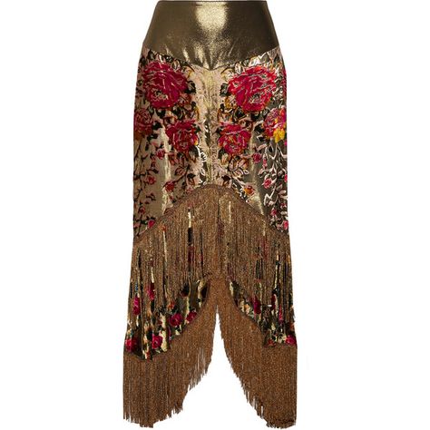 Anna Sui Fringed flocked lamé midi skirt ($1,110) ❤ liked on Polyvore featuring skirts, floral skirt, colorful midi skirts, brown fringe skirt, floral printed skirt and floral knee length skirt Fringe Skirts, Fringe Midi Skirt, Anna Sui Fashion, Midi Skirt Floral, Floral Printed Skirt, Midi Skirts Style, Skirts Brown, Skirts Floral, Flower Print Skirt