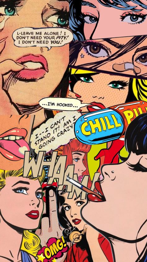 #popartfun Pop Art Collage Graphic Design, Comic Style Aesthetic, Vintage Pop Art Aesthetic, Pop Music Aesthetic Wallpaper, Pop Art Background Design, Comic Style Wallpaper, Pop Art Aesthetic, Pop Art Comic Girl, 3d Karakter