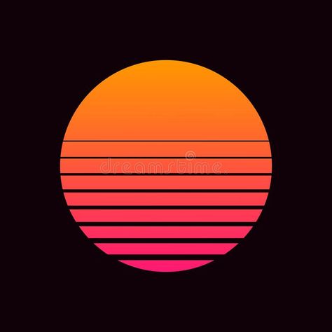 80s Sunset Aesthetic, Synthwave Tattoo Ideas, 1980s Futurism, Synthwave Tattoo, 80s Retro Futurism, Synthwave Art 80s Style, Synthwave Sunset, Sunset Vector Illustration, Bob Logo