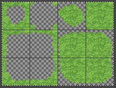 Making a Custom Grass Autotile from Scratch | The Official RPG Maker Blog Rpg Maker Sprites, Rpgmaker Tileset, Rpg Maker Tileset, Pixel Tileset Platform, Rpg Maker Xp Tilesets, Pixel Art Grass Tileset, Colored Shadow, Gaussian Blur, Background Tile