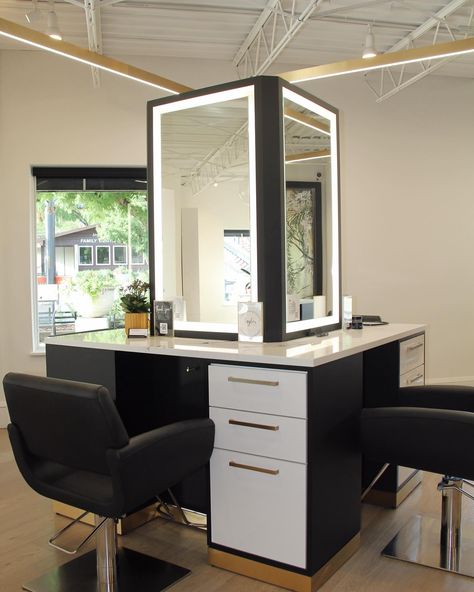 The quad station ✨ Maximize your salon space with this 4-person stylist station. Interested? DM us today! #modernsalon #salontoday #hairdresser #hairstylist #hairbrained #behindthechair #dsmdesigns #interiordesign #saloninterior #salondecor #salonlife #salongoals #hairsalondecor #salonequipment #saloninspo #saloninspiration #salonstyle #salon #beautysalon #salonspa #salonfurniture #discoverunder20k #stylist #americansalon #discoverunder50k #salondesign Salon Station Lighting Ideas, Ikea Hair Salon Station Ideas, Salon Station Set Up, Hairstylist Station Ideas, Hair Station Ideas, Hair Salon Station Ideas, Hairdressing Salon Design, Salon Station Ideas, Hair Salon Stations