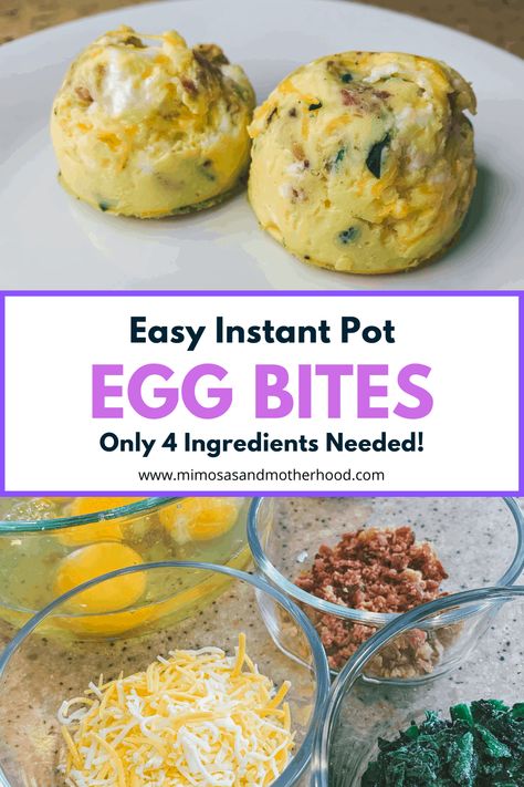 Instant Pot egg bites are a quick and easy breakfast to make during the week or in advance for meal prep. Simple and easy to customize, they’re also freezer-friendly! #breakfast #breakfastideas #brunch #eggs #easyrecipe #easybreakfastrecipes Pressure Cooker Eggs, Instant Pot Egg Bites, Breakfast Simple, Instant Pot Dinner, Starbucks Egg Bites, Packed Breakfast, Egg Bites Recipe, Brunch Eggs, Recipes Instant Pot