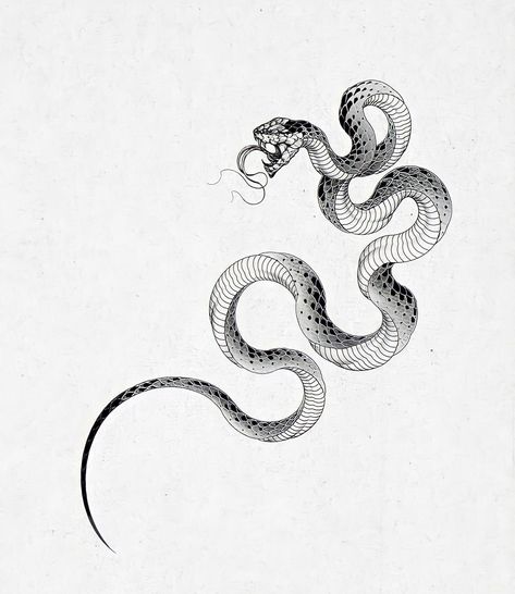 Horned Snake Tattoo, Snake Tattoo Large, Burmese Python Tattoo, Black And White Snake Drawing, Asian Snake Tattoo, Snake Around Neck Tattoo, Snake Tattoo Stencil, Simple Snake Tattoo, Snakes Drawing