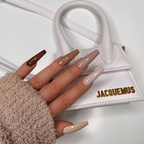 Neutral Color Design Nails, Simple Long Nail Designs, Ongles Beiges, Simple Acrylic Nails, Cream Nails, Fall Acrylic Nails, Ballerina Nails, Acrylic Nails Coffin Short, Neutral Nails