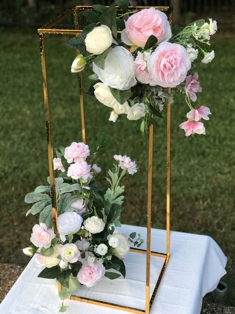 Tall Rectangle Centerpiece, Tall Square Centerpiece Wedding, Tall Inexpensive Wedding Centerpieces, Tall Wedding Centerpieces Diy, Rectangle Centerpieces, Party Flower Centerpieces, Tall Centerpiece Ideas, Square Centerpieces, Tall Centerpiece Wedding