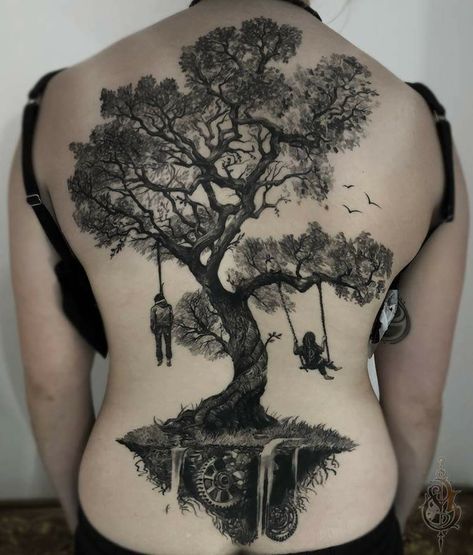 Swing Tattoo, Tree Tattoo Back, Oak Tree Tattoo, Tree Tattoo Designs, Inspiration Tattoos, Tattoo Women, Tattoo Magazines, Tattoo Cover, Badass Tattoos