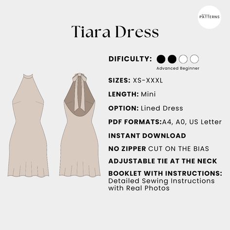 I’m so excited to share my latest sewing pattern with you – the Tiara Dress! ✨ This Halter Mini Dress is perfect for those sunny days and fun nights out. It has a stunning open back and a cute tie at the neck, giving you that effortlessly chic vibe. 💃 The dress is lined on the bodice and has no zipper, making it super easy to slip on and off. The pattern comes in sizes XS-XXXL, with step-by-step instructions and real photos to make it much easier to create. Can’t wait to see your creations... Ice Land, Halter Mini Dress, Real Photos, Dress Pattern, Step By Step Instructions, Sewing Hacks, Sewing Tutorials, Open Back, Sunny Days