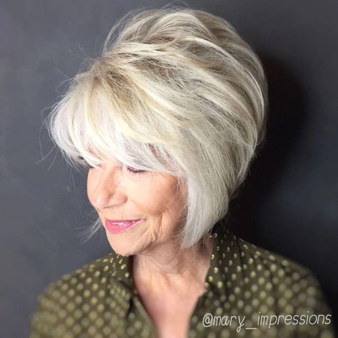 80 Best Hairstyles for Women Over 50 That Take Off 10 Years #pixiecuthairstyles Square Face Hairstyles, Haircut For Older Women, Hairstyles Over 50, Modern Hairstyles, Hair Updo, Short Hair With Bangs, Older Women Hairstyles, Short Hairstyles For Women, White Hair