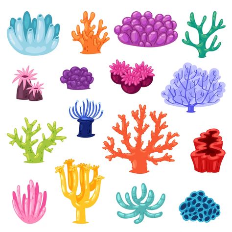 Undersea Illustration, Coral Vector, Coral Reef Drawing, Coral Drawing, Coral Painting, Cartoon Sea Animals, Underwater Painting, Ocean Reef, Sea Plants