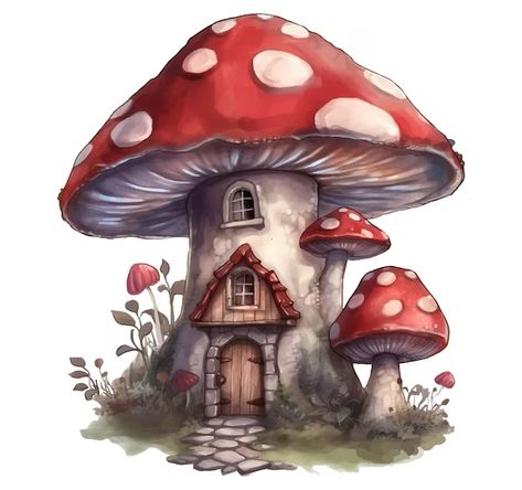 Toadstool Art, Knitting Cartoon, Prismacolor Combos, World Clipart, Mushroom Houses, Fairy Clipart, House Clipart, Mushroom Fairy, Winter Fairy