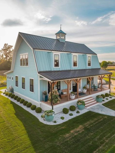 Blue Barndominium, Family Compound Ideas Layout, Luxury Outdoor Spaces, Off Grid Tiny House, Home Styles Exterior, Barn Style House Plans, Dream Life House, Modern Barn House, Barn Style House