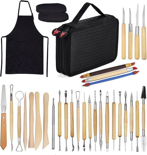 Clay Sculpting Tools,YZNlife Set of 30 Pottery Tools Clay Modelling Tools Kit Wood Clay Carving Tools Set with Storage Bag,Apron and Sleeves : Amazon.co.uk: Home & Kitchen Pottery Wheel Diy, Clay Sculpting Tools, Electric Pottery Wheel, Clay Carving, Clay Modelling, Sculpting Tools, Clay Sculpting, Ceramic Tools, Engraving Tools