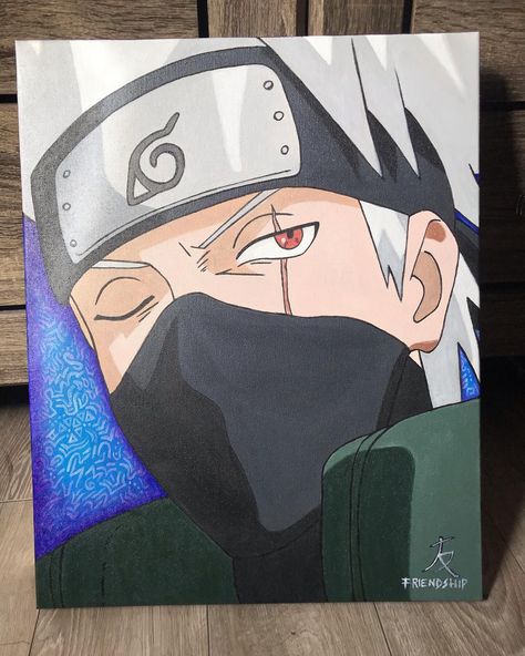 Kakashi Painting Easy, Kakashi Acrylic Painting, Kakashi Canvas Painting, Kakashi Hatake Painting, Kakashi Drawing Color, Naruto Painting Easy, Sasuke Painting, Kakashi Painting, Naruto Canvas Painting