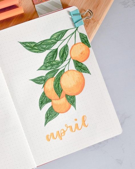 Artsy~ | (🦋) Here is finally is!! My April cover for this month is orange themed 🍊 I’m so glad to make a brighter theme for this month because it’s… | Instagram Orange Bullet Journal Theme, August Bullet Journal Cover, Bujo Themes, Bullet Journal Ideas Templates, Bullet Journal Cover Page, Sketchbook Inspo, Calendar Ideas, Bullet Journal Themes, Bullet Journal Writing