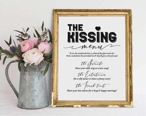 Kissing Menu, Menu Printable, Wedding Signs Diy, Menu Sign, Printable Wedding Sign, Digital Signs, Signs Wedding, Wedding Kiss, Engagement Celebration