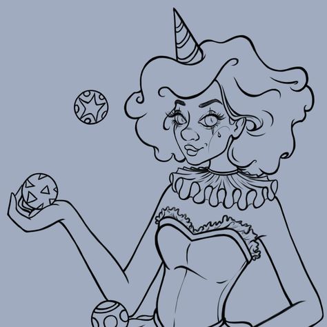 Sixth piece of finished linework for my personal project; A "Victorian" Circus Themed Colouring book! _ #clown #circus #characterdesign #circusart #lineart Clown Line Art, Circus Drawing Sketches, Circus Drawing, Victorian Circus, Circus Design, Horror Drawing, Skin Tags, Cute Clown, Circus Animals