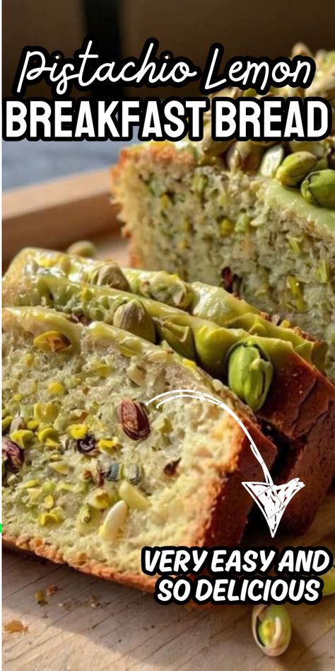 Pistachio Lemon Breakfast Bread Pistachio Lemon Loaf, Pistachio Lemon Breakfast Bread, Pistachio Bread Recipe, Pistachio Bread, Lemon Breakfast, Breakfast Loaf, Pistachio Butter, Breakfast Bread Recipes, Lemon Bread