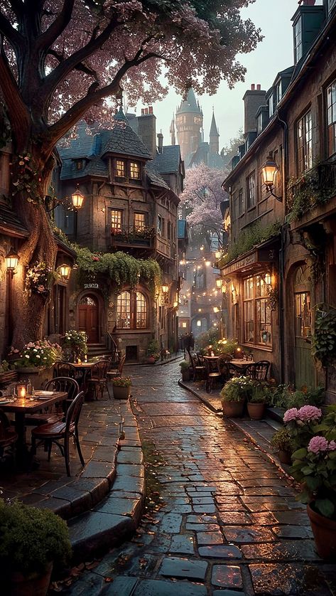 Cozy Scenery, Fairytale Village, Enchanted Places, Cobblestone Street, Pretty Landscapes, Fantasy House, Fantasy City, Fantasy Places, Fantasy Art Landscapes