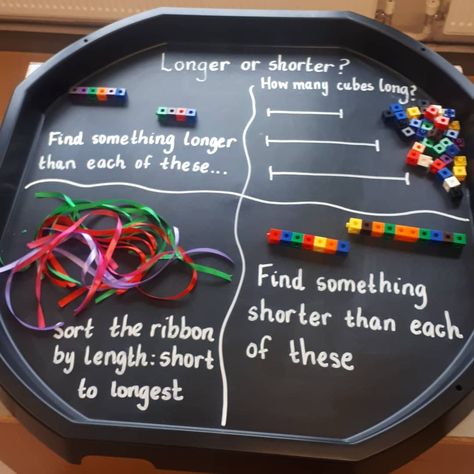 ASD Creation Station on Instagram: “Investigating shorter and longer, lower and higher, bigger and smaller in Maths this week. A nice little hands on practical tray today to…” Reception Maths, Maths Eyfs, Reception Classroom, Early Years Maths, Numeracy Activities, Tuff Spot, Eyfs Classroom, Eyfs Activities, Nursery Activities