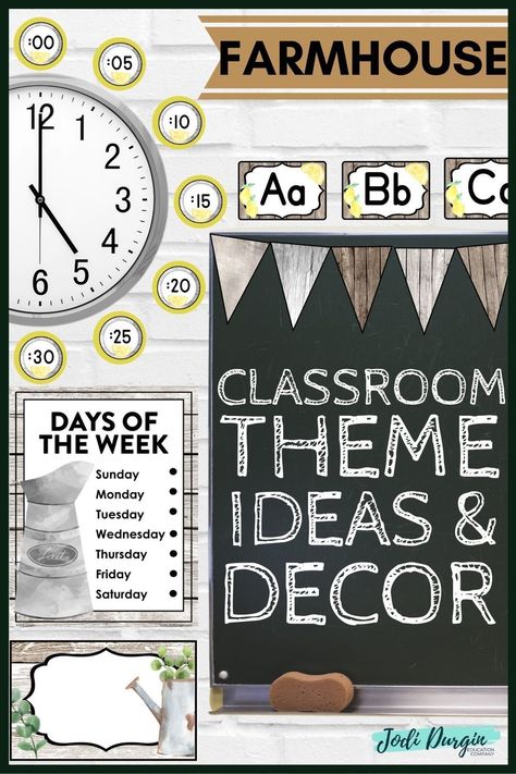 Grey Classroom, Farm Classroom Theme Decor, Eucalyptus Classroom, Farmhouse Classroom Theme, Lemon Classroom, Bulletin Board Sayings, Farm Classroom, Back To School Displays, Classroom Theme Decor