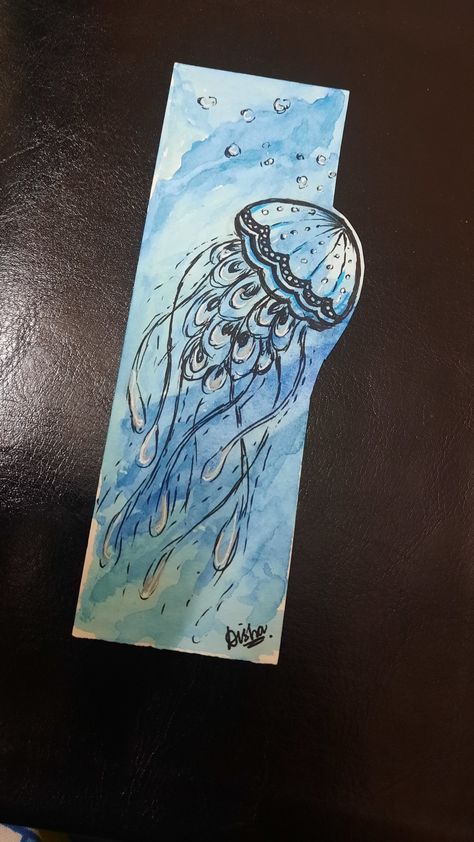 Ocean Bookmark Diy, Unique Bookmarks Diy, Sketch Book Marker, Bookmark Ideas Watercolor, Bookmark Watercolor Ideas, Jellyfish Bookmark, Watercolor Bookmarks Diy, Bookmark Drawing Ideas, Bookmark Design Ideas