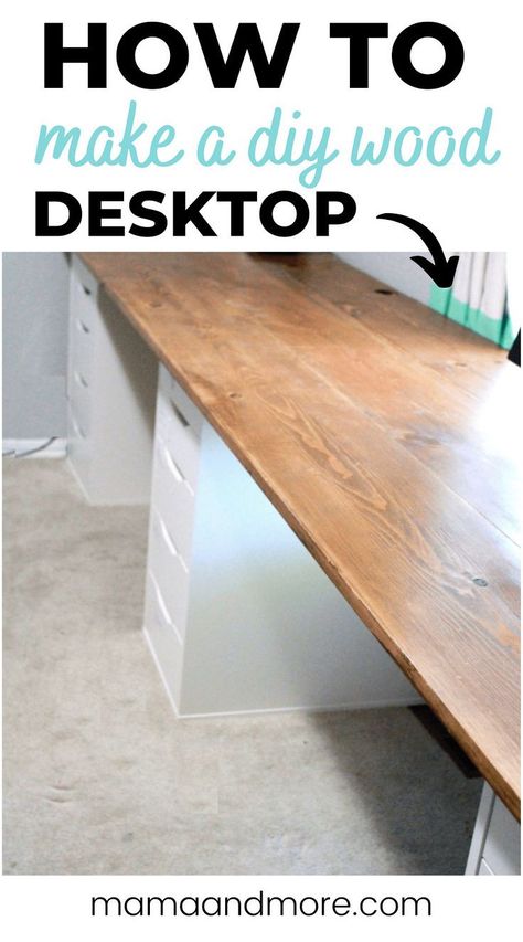 Butcher Block Home Office, Countertop Desk Diy, Diy Long Desk, Desk Top Ideas, Computer Desk Plans, Butcher Block Desk, Diy Wood Desk, Countertop Desk, Diy Office Desk