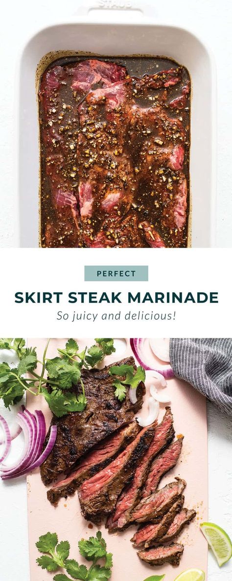 This skirt steak marinade leaves you with flavorful skirt steak every time. Flank Steak Marinade, Steak Marinades, Skirt Steak Marinade, Marinade Flank Steak, Flank Steak Tacos, Marinated Skirt Steak, Skirt Steak Recipes, Steak Marinade Recipes, Marinated Flank Steak