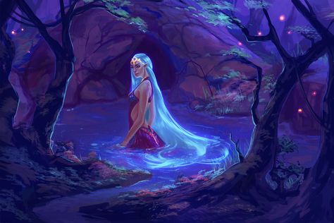 Water Magic Art, Water Goddess Art, Magical Lake, Water Fairy, Mermaid Art, Arte Fantasy, 판타지 아트, Fairy Art, Beautiful Fantasy Art