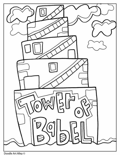 Tower of Babel - Religious Doodles Tower Of Bable, Sunday School Coloring Pages, Preschool Bible Lessons, Kids Sunday School Lessons, School Crafts For Kids, Children's Church Crafts, Bible Story Crafts, Sunday School Crafts For Kids, Preschool Bible