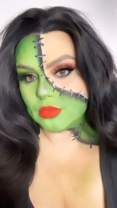 Womens Frankenstein Makeup, Frankenstein Makeup Female, Frankenstein Halloween Makeup, Frankenstein Wife, Mrs Frankenstein, Frankenstein Makeup, Frankenstein Halloween, Glam Looks, Halloween Looks