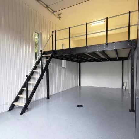 Large – Tecrostar Gallery Shed Mezzanine Ideas, Mezzanine Office Design, House With Mezzanine, Loft House Ideas, Mezzanine Loft, Big Sheds, Backyard Garage, Gallery Show, Garage Loft