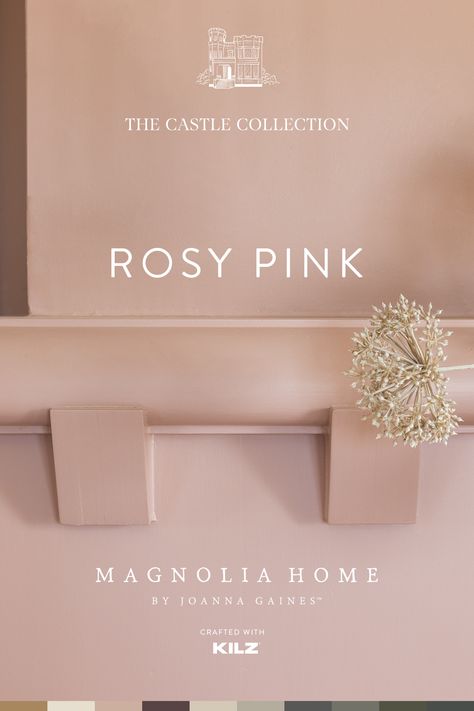 Rosy Pink is one of ten new colors in The Castle Collection from Magnolia Home by Joanna Gaines® paint. This shade is a dusty, subtle pink with a nostalgic tone. To learn more about Magnolia’s Castle renovation and see all 10 paint colors, visit our website. Subtle Pink Paint, Castle Renovation, Rose Paint Color, Magnolia Paint Colors, Pink Paint Color, Magnolia Homes Paint, Joanna Gaines Paint, Castle Collection, Magnolia Paint