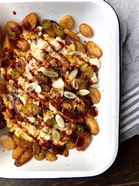 Louisiana Style Loaded Air Fries By Theo Michaels Air Fries, Loaded Fries Recipe, Starter Dishes, Canned Potatoes, Cajun Spice, Louisiana Style, Loaded Fries, Fries Recipe, Crispy Onions