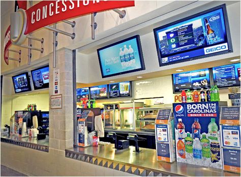 PNC Arena's Concession Stands Feature New 160 Screen Digital ... Sport Architecture, Concession Stands, Hockey Arena, Stadium Design, Sport Management, North Carolina State University, Soccer Stadium, Basketball Theme, Dog Business