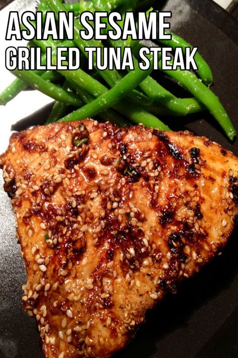 Asian Sesame Grilled Tuna Steak, steak recipes, main dish recipes, main course recipes Fresh Tuna Steak Recipes, Ahi Recipes, Cooking Ahi Tuna, Tuna Steak Dinner, Grilled Tuna Steaks Recipes, Grilled Tuna Steak, Fresh Tuna Recipes, Marinated Tuna Steak, Tuna Steak Recipe