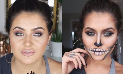 11 Halloween Makeup Tutorials Using Drugstore Products For An Affordable Halloween Look Easy Skeleton Makeup, Skeleton Makeup Tutorial, Halloween Skeleton Makeup, Halloween Makeup Tutorials, Halloween Makeup Artist, Skull Makeup Tutorial, Jamie Genevieve, Halloween Makeup Witch, Halloween Make-up Looks