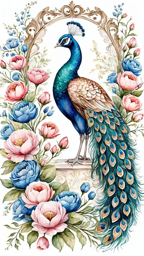 Vintage postcard by Inga Golubov - Playground Wallpaper Peacock, Diwali Painting, Rose Vector, Peacock Wallpaper, Colorful Peacock, Fabric Painting Techniques, Peacock Wall Art, Peacock Painting, Peacock Art