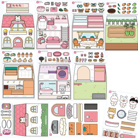 Paper Doll House Printable Templates Dollhouse Furniture, Cute Paper Dolls Printable, Papercraft House, Diy Paper House, Paper Doll Christmas, Paper Doll School, Printable Paper Toys Templates, Hello Kitty Games, Mini Books Diy