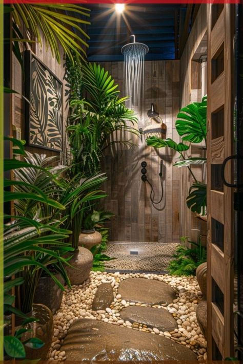 Aesthetic Modern Bathroom, Caribbean Bathroom, Indoor Plant Aesthetic, Tropical Bathroom Ideas, Rustic Boho Bathroom, Bathrooms Contemporary, Forest Bathroom, Plant Bathroom, Nature Bathroom