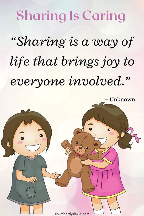 Sharing Is Caring Poster, Sharing For Preschoolers, Sharing Is Caring Drawing, Quotes For Preschool Kids, Sharing And Caring Quotes, Quotes For Kindergarten Kids, Sharing Is Caring Quotes, Kindness Quotes For Kids, Caring Quotes