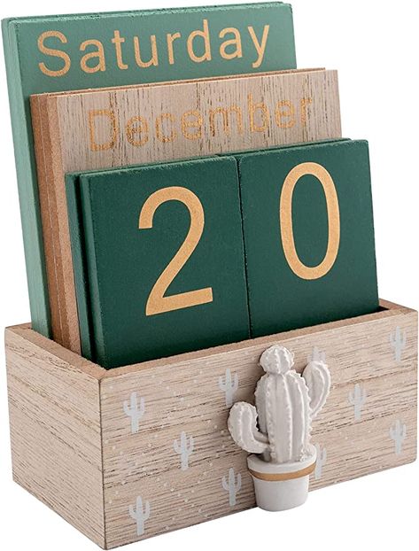 Wood Block Calendar, Wooden Desk Calendar, Best Gifts For Coworkers, White Office Decor, Vintage Wooden Desk, Office Table Decor, Wood Calendar, Block Calendar, Wooden Calendar