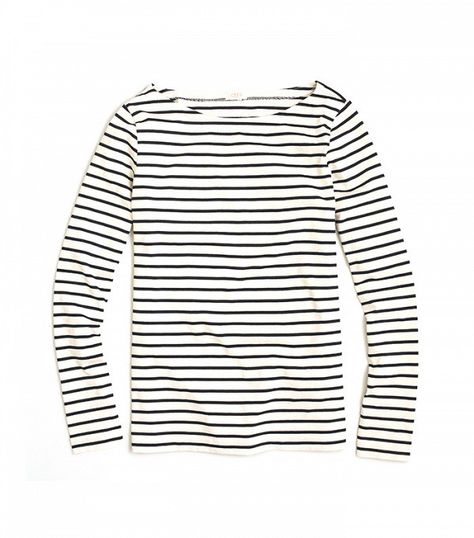 J. Crew Long-Sleeve Striped Boatneck T-Shirt Classy Fall Outfits, Boat Neck Shirt, White Long Sleeve Tee, J Crew Style, White Stripes Shirt, Minimalist Capsule Wardrobe, Striped Long Sleeve Tee, White Long Sleeve Top, Boat Neck Tops