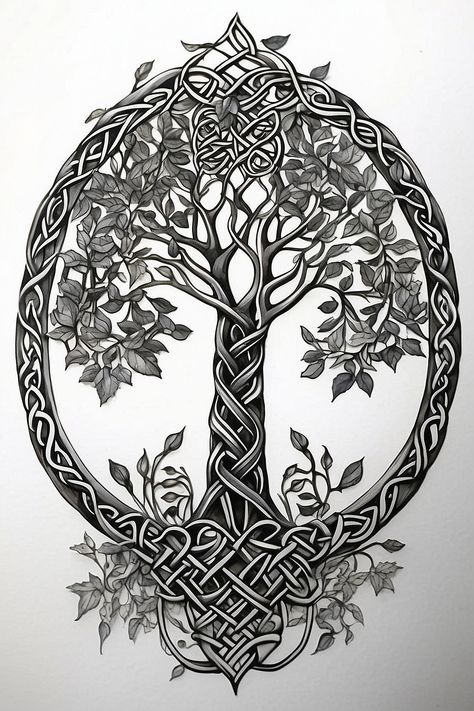 Tattoo Tree Of Life Men, Tree Of Life With Moon Tattoo, Nordic Tree Of Life Tattoo, Celtic Tree Of Life Tattoo Men, Viking Tree Of Life Tattoo, Detail Tattoos, Celtic Tree Of Life Tattoo, Tattoo Designs Dark, Tattoo Designs Realistic