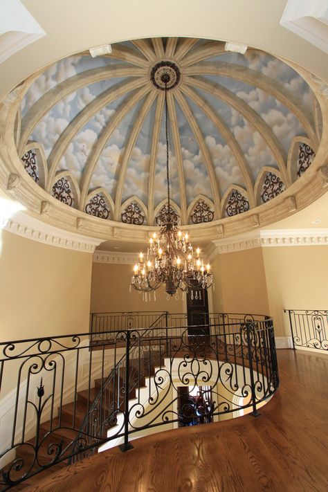 What attention to detail! Outstanding stairwell, landing and amazing dome ceiling. Ceiling Domes, Building A Porch, Dome Ceiling, Roof Architecture, Glass Roof, Salou, High Ceilings, Design Del Prodotto, The Ceiling