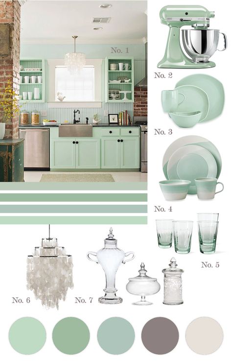 Love the color, don't think I'd want my whole kitchen this color, but definitely for dishes and such! Pistachio Kitchen, Mint Green Kitchen, Easter Kitchen, Green Kitchen Decor, Deco Pastel, Sweet Kitchen, Green Kitchen Cabinets, Kitchen Colour Schemes, Casa Vintage